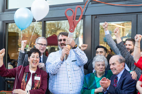 Members of the Cornelius Library Foundation celebrating the ribbon cutting at the new library